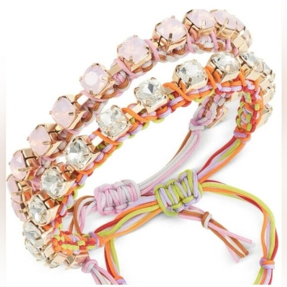 🎁On 34th Friendship Bracelet set of 2 Colorful Braided duo w/ Faux Stones - Picture 1 of 6